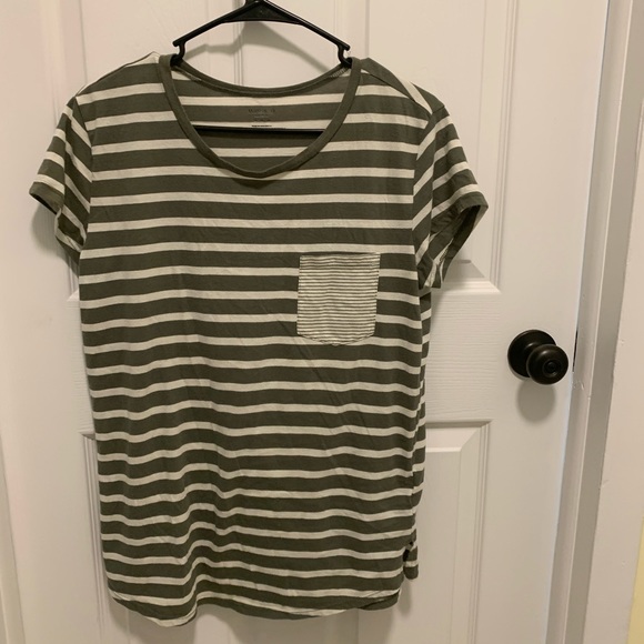 Olive and White Striped Maternity Tee - Picture 1 of 2